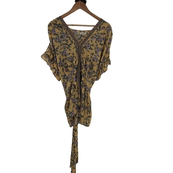 Max Studio Top Tie Front Yellow Blouse Short Sleeve Floral Shirt Size 3X. - Picture 7 of 10